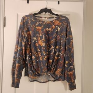 Eyeshadow Floral Print Sweater - Blue and Orange